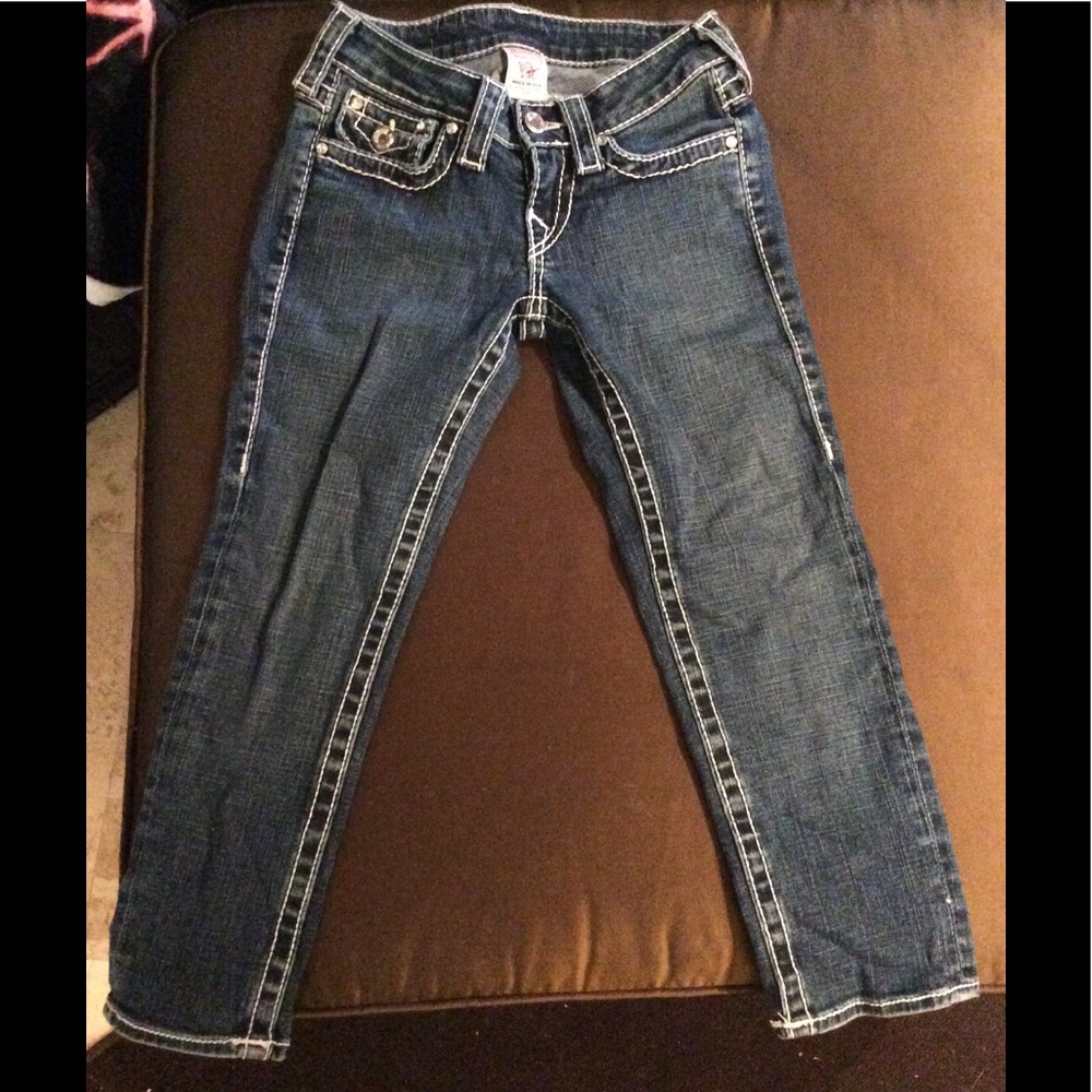 TRUE RELIGION SWAROVSKI CRYSTAL CROPPED JEANS!